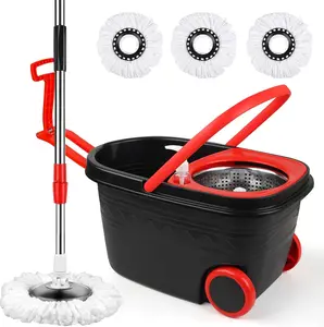 Mop and Bucket Set,360° Mop and Bucket with Wringer Set Extendable Handle,Mops Bucket Floor Cleaning System with 3 Microfiber Replacement Head Refills for Home Cleaning mop and bucket set