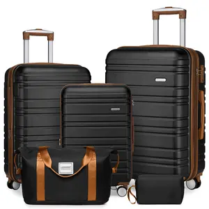 5 Piece Expandable Hardshell Luggage Set with Wash Bag | 20" 24" 28" Suitcases TSA Lock & Universal Wheels in Black & Brown