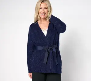 BEAUTIFUL by Lawrence Zarian Petite Belted Dolman Sleeve Lurex Cardigan