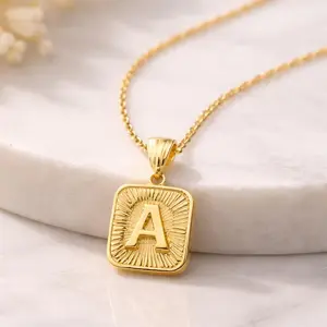 Gold Color Initial Letter A-Z Pendant Charm Rectangle Shape Daily Jewelry for Male or Female.
