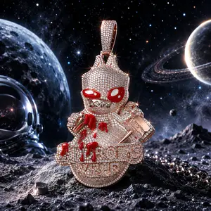 2355  Unique Red Enamel Blood Drip 3D Monster Pendant Full All Over Iced Stone Rose Gold Big Custom Bail Hip Hop Charm summerwins Jewelry Edgy