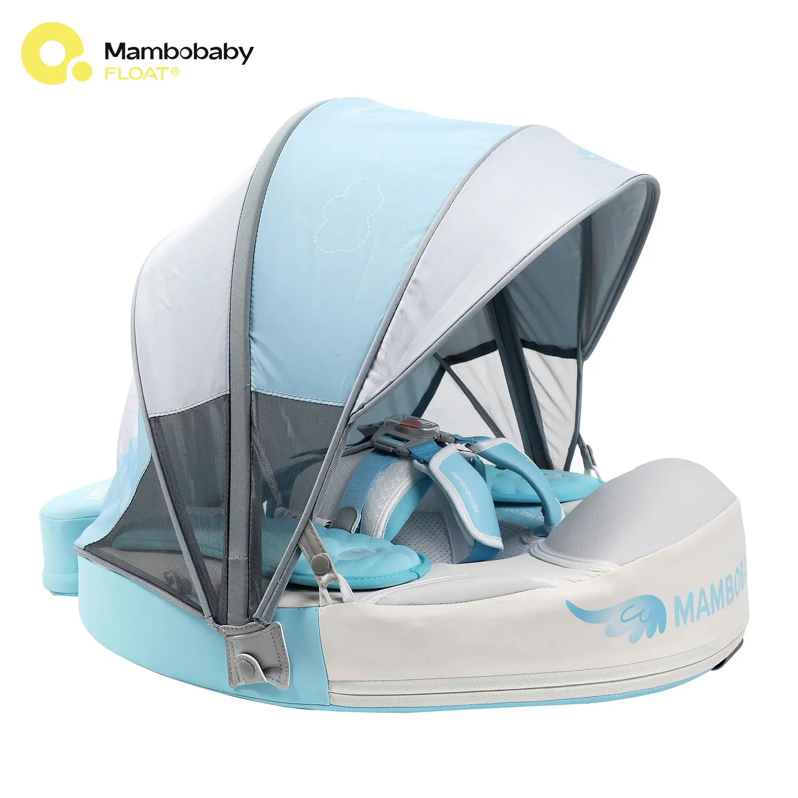Mambobaby Blue Angel Baby Swim Float, Non-Inflatable Baby Pool Float with Removable Canopy for Babies 3–24 Months