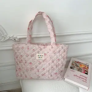 Custom Floral Tote Bag Quilted Shoulder Bag