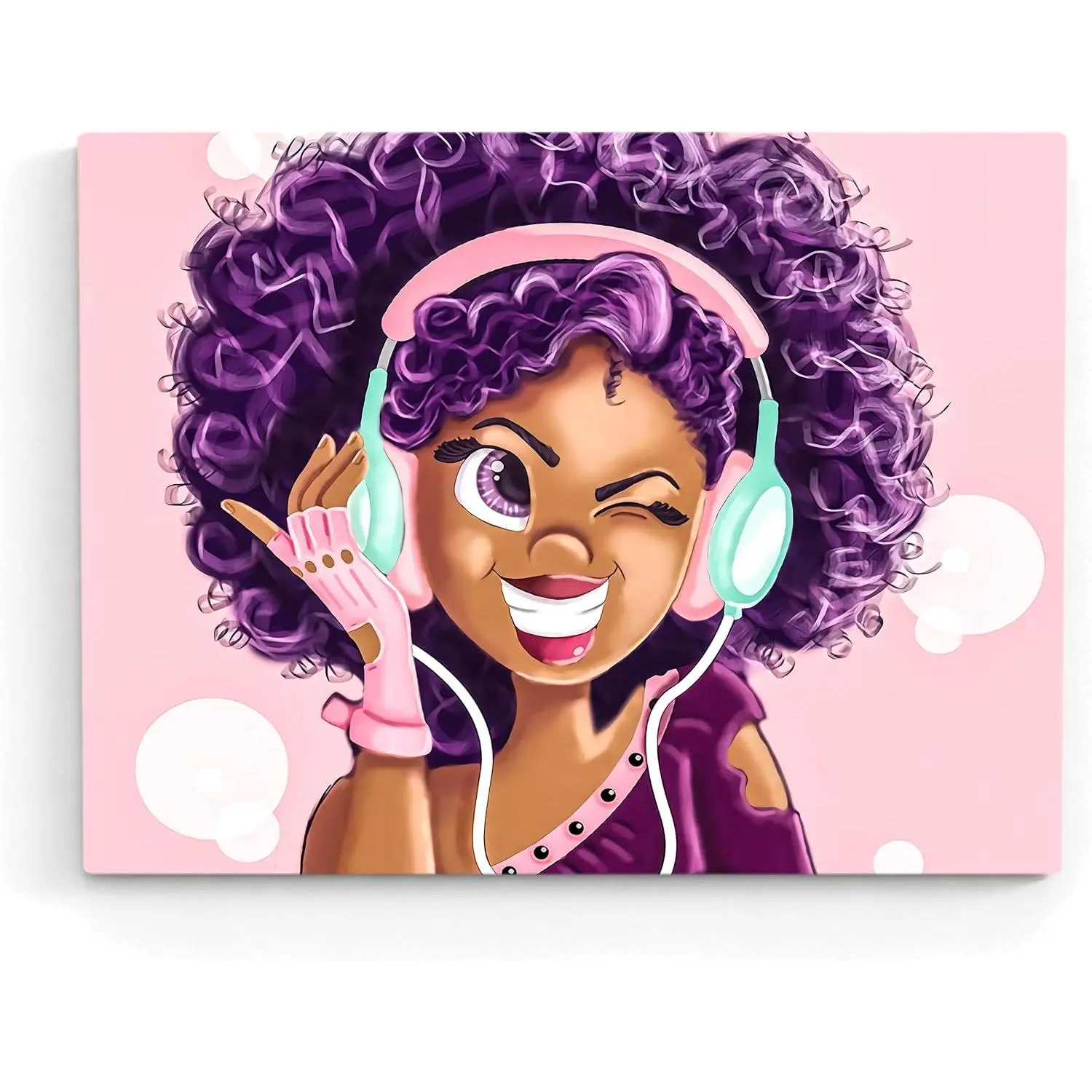 Pink Room Wall Decor for Teen Girls - African American Girls Wall Art Canvas Cute Black Girl Room Decor Poster Canvas Artwork Ready to Hang for Girls Bedroom Bedroom Gifts 12X16 inch unframed