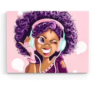 Pink Room Wall Decor for Teen Girls - African American Girls Wall Art Canvas Cute Black Girl Room Decor Poster Canvas Artwork Ready to Hang for Girls Bedroom Bedroom Gifts 12X16 inch unframed