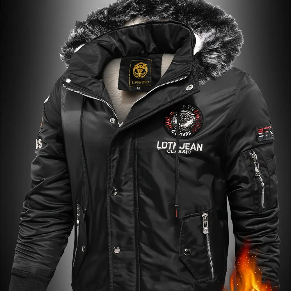 Men's Chic Thermal Winter Jacket, Machine Washable Plain Nylon Outdoor Basics with Fiber Filling, Zipper Details & Regular Fit, Menswear, Long, Casual, Outdoors, Thermal Jacket, Coats, Thermal Coat