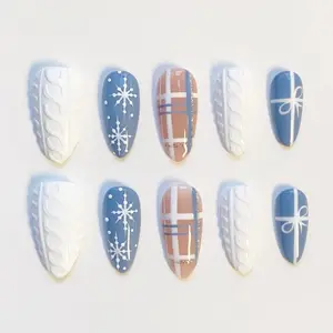 Blue Christmas Nails/Bow Nails/Sweater Texture Nails