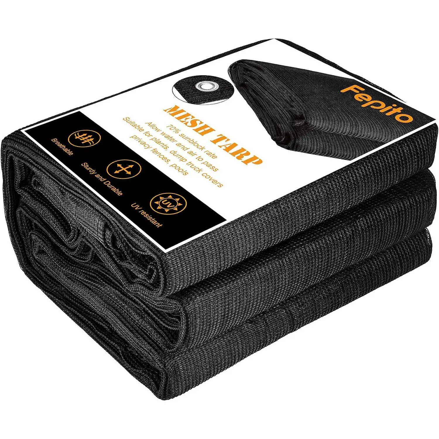FEPITO Sturdy Heavy-Duty Black Mesh Tarp (10ftx20ft) - Heavy Duty Protective Shade Sails, Sun Shelter, Backyard Canopy for Patio Sun Protection, Garden Fences, Dump Trucks