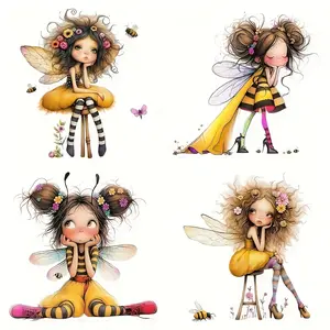 Bumblebee Fairy Iron-On Transfers, Whimsical Cartoon PVC Vinyl, DIY Craft Clothing & Accessories, Easy-Apply Bee Stickers