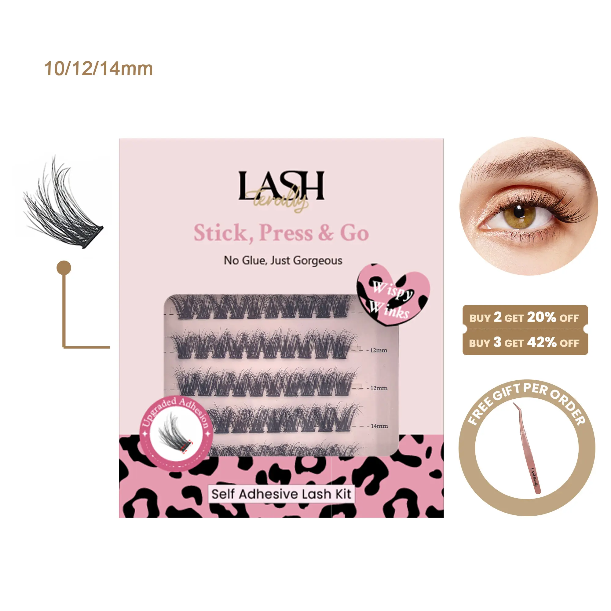 Lashterally Wispy Winks Self-Adhesive Lash Cluster Kit, 90 Pieces for DIY Makeup Application, Thick Wispy False Eyelashes for a Natural Lashes Look, 10-14mm Mix, Wispy Lashes Kit