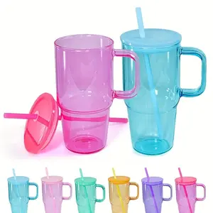 20pack 20oz Sublimation Blanks Jelly Color Glass Mugs with Handle, Resusable Glass Tumblers with Matching Color Lids And Straws-Ideal for Tea, Beverages, Juice, Coffee, Ideal Birthday Or Holiday Gift