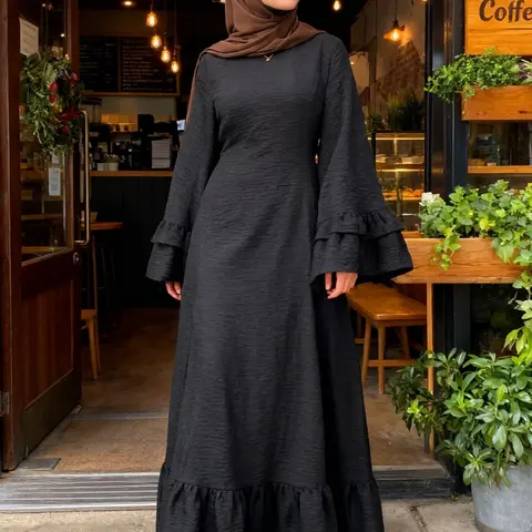 Modest Muslim Long Robe with Bubble Sleeves, & Light Colors, Available in 5 Sizes, Fashionable & Faithful Design, Modest Islamic Clothing