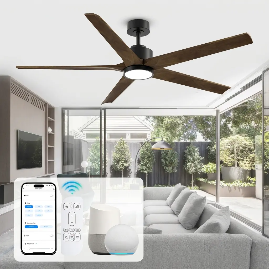 72 Inch Farmhouse Ceiling Fan with Light and Remote Control, Smart Ceiling Fan with Alexa/APP/Remote Control,Rustic Solid Wood 5 Blades Quiet Ceiling Fan for Indoor Living Room Bedroom Kitchen Outdoor Patio Porch Porch