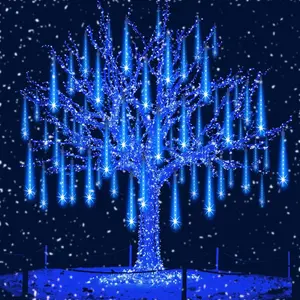 Christmas Lights Outdoor Meteor Shower Lights 12 inch 8Tubes 192LED UL Certified Falling Rain Drop Snow Icicle String Light for Xmas Tree Christmas Decorations Party Wedding Holiday Yard Blue