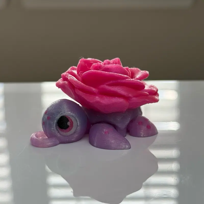 Clicky Fidget Turtles - Rose Stress Reflief with Pink Rose Design and Purple Turtle Body