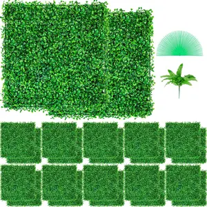 Artificial Boxwood Panel UV Protected 24-Piece Boxwood Hedge Wall Panels, Green Grass Backdrop for Indoor Outdoor Decor, 10 x 10 Inch, 4 cm Thick, Realistic Fake Hedge for Privacy Fence, Garden Backyard Accent