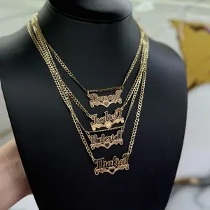 ORO Personalized Gold Necklace Set with Customized Names 10K/14K ORO Personalized Gold Necklace Set with Customized Names 10K/14K