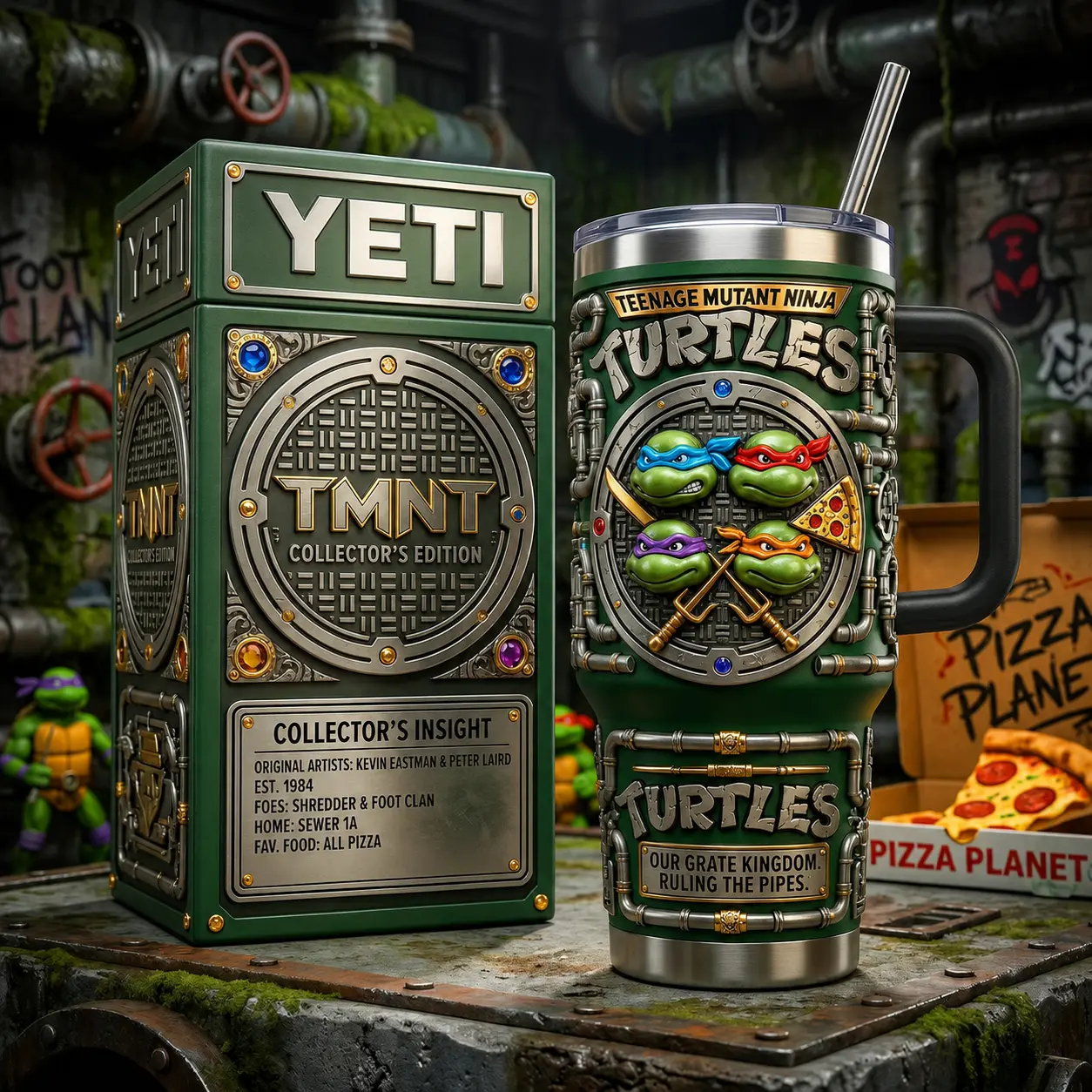 Teenage Mutant 40oz Tumbler with Handle, TMNT Travel Tumbler, Stainless Steel Insulated Cup with Straw, Ninja Gift, Turtle Fan Drinkware, Retro Cartoon Collectible Gift