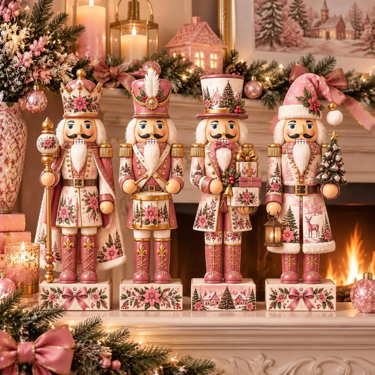 Pink Nutcracker Wooden Block , Pink Christmas Decor, Nutcracker Figurine , Holiday Mantel Shelf Decoration