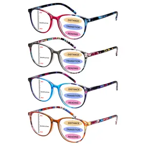 4-Pack vogue Progressive Multifocal Blue Light Blocking ReadingGlasses Retro Classic Printed Rectangular Frames Designed for Women Features SpringHinges and Premium Blue Light Blocking Lenses Ideal for Daily Commuting and Office Use Durable Gift