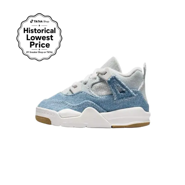 Nike Air Jordan 4 Retro TEX Worn Blue Denim Toddler Shoes, Kids' Sports Footwear, Fashion Sneakers for Little Kids, High Top Style, Trendy Trainers, Td, Trainer Sneakers, Casual Trendy Trainers