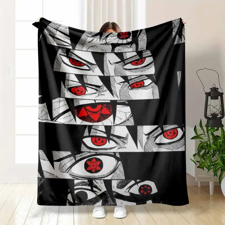 Sasuke Sharingan Eyes Flannel Throw Blanket, Naruto Anime Manga Panel High Contrast Graphic Print, Ultra Soft Anti-Pilling Wrinkle Resistant Fleece Blanket, Cozy Throw for Living Room Bedroom, Anime Room Decor & Holiday Gift for Naruto Fans