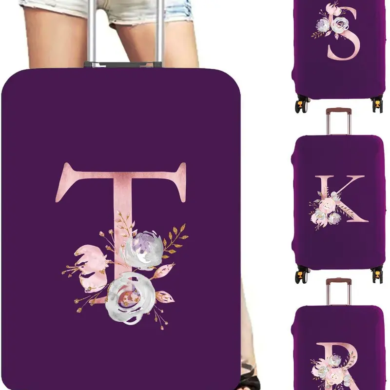 Floral & Letter Pattern Luggage Cover, Stretch Suitcase Protector, Bag Dust Case Cover, Travel Accessories Bag Covers for 26-28 Inch Suitcase, Creative, Travel Luggage Accessory