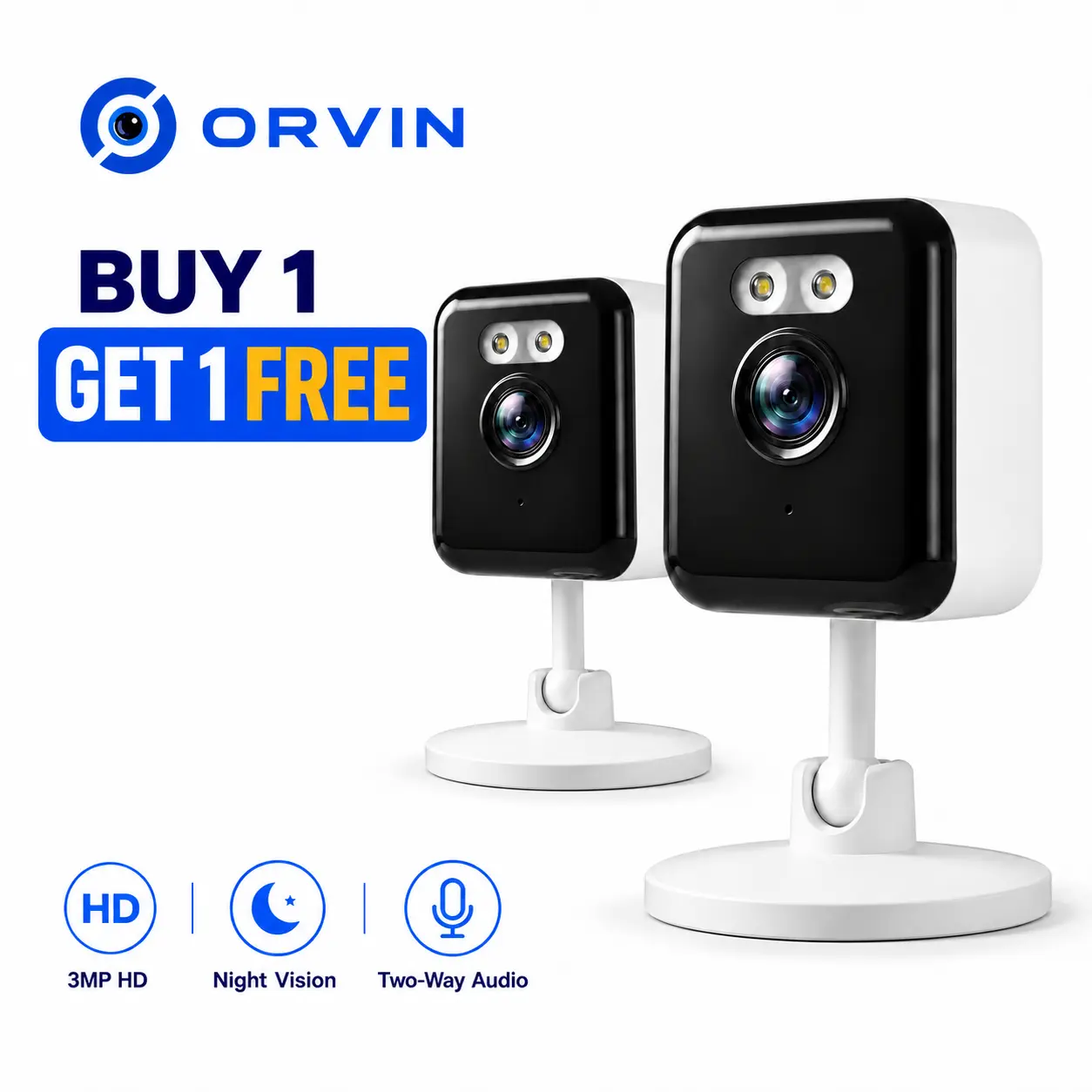 2Pcs Outdoor/Indoor 3MP WiFi Security Camera, No 4G Data Plan Required, SD Card Local Storage, Easy Install, AI Motion Detection, Night Vision, Remote Smartphone Monitoring for Home, Garage & Yard cam2r