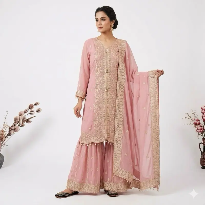 Women's Blush Pink Indian Design Punjabi Suit - Full Length Undamaged Unused Clothing Set, Modest Chic Ethnic Costumes & Accessories, Casual Elegant Comfortable Traditional Wear