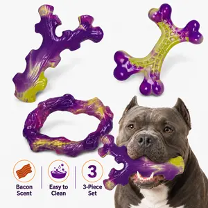 Apasiri 3-Pack Dog Chew Toys for Medium & Large Dogs, Tough Durable Chew Toys, Easy to Clean, Bacon Flavored, Keeps Dogs Busy & Calm, Multiple Shapes
