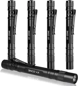 5PCS Led Pen Flashlight 1000 Lumens Lamp Clip Mini Black 507 Pocket Penlight Flashlight Torch Powered by 2 AAA Battery(Battery Not Included)