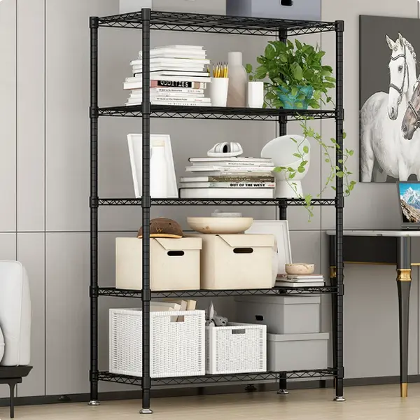 Heavy duty open storage rack. Sturdy metal structure, perfect for living room and bedroom organization.Heavy duty open storage rack. Sturdy metal structure, perfect for living room and bedroom organization.
