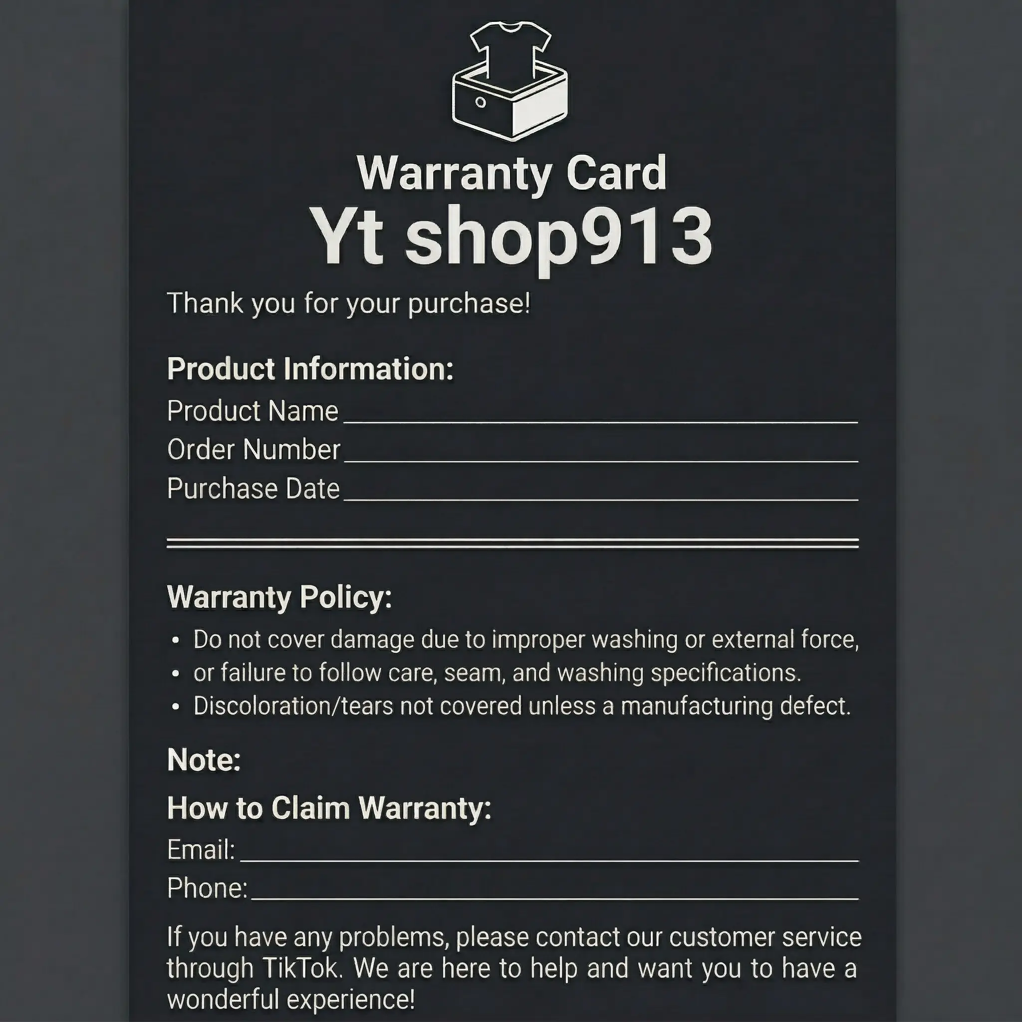 Warranty Card(Please do not buy)