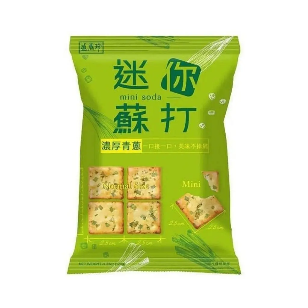 Triko Foods Baked Green Onion Mini Soda Crackers - 120g Vegetarian Wheat Flour Snacking Option, Vegetable Oil Made, Crisp Layered, Slightly Salty Savory, Mild Onion Aroma, Ideal for Spreads, All Ages, Packaged Crisps & Puffed Snacks (Contains Wheat)