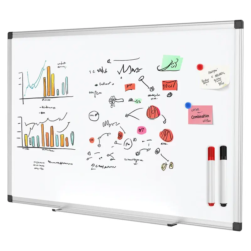 Magnetic White Board Kit for Wall 36" x 24"，1 Dry-Erase Eraser&2 markers Markers&4 Magnetic Pins, Sliver Reinforced Aluminum Frame