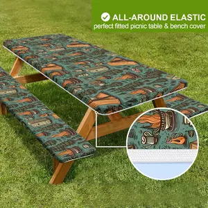 3pcs Camping Tablecloth and Chair Covers, Outdoor Picnic Table Set for 4ft 6ft 8ft Tables, Rectangular Tablecloth Only, No Furniture Included