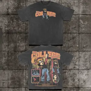 Retro YE The College Dropout Graphic T-Shirt Vintage Rap Tee, Hip Hop Album Merch Tracklist Back Print, Rapper Kanyeezy Streetwear, Urban Aesthetic Oversized Washed Black Unisex Fan Shirt