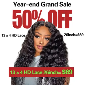 LRV 26 Inch 150% Density Deep Wave Wig 13x4 HD Lace Transparent Lace Front Human Hair Water Wave Deep Curly Wet And Wavy HD Lace Front Wigs Human Hair Pre Plucked Deepwave