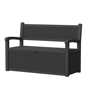 80-Gallon Outdoor Storage Bench with Lock, Wicker Resin Patio Loveseat, 2-in-1 Seating & Storage Box for Garden & Balcony