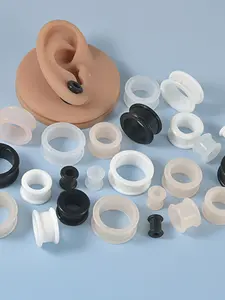 2pcs Thick Silicone Double Flared Flesh Ear Tunnel Plugs, Flexible Hollow Gauge Expanders, Elegant Minimalist Design, Daily & Party Wear