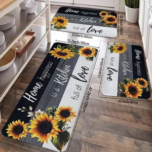 2/3pcs Sunflower Farmhouse Classic Style Kitchen Carpet, Comfortable and Soft Flannel Carpet, Non Slip Washable Kitchen Floor Mat, Suitable for Kitchen, Laundry Room, Bathroom Doors, Floral Area Rugs