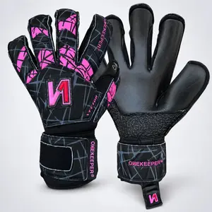 ONEKEEPER Vector Evolution Black and Pink Goalkeeper Gloves for Kids with German Robusto Latex & Extra Elastic Wrist Closure