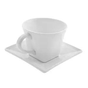 10 Strawberry Street Whittier Set of 6 Square Flared Cup/Saucer - White
