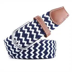 Two-color Combination Color Elastic Braided  Outdoor Casual BeltBraided Stretch  for Men & Women Chevron Woven Elastic Waistband Preppy Golf  with Leather Trim Adjustable Summer Vacation Essential Gift coral belt