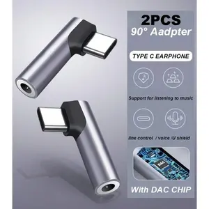2-Pack USB-C to 3.5mm Audio Adapter, Right Angle USB-C Headphone Adapter, Type-C Male to Female 3.5mm Earphone Adapter for All Type-C Devices