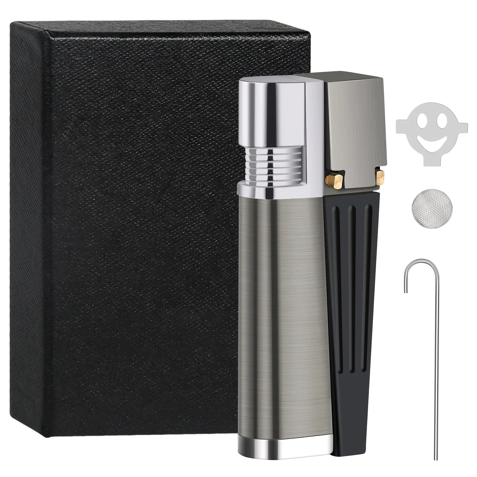 (Butane Gas Not Contained) Adjustable Flame Cool Metal Lighter - Portable Fire Starter with Adjustable Angle, Built-in Ignition, Durable Construction for Camping, BBQ, Adjustable Flame Lighter