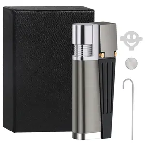 (Butane Gas Not Included) Cool Metal Lighter with Adjustable Angle & Built-in Ignition - Portable Fire Starter for Camping, BBQ, Outdoor Activities - Durable Metal Construction