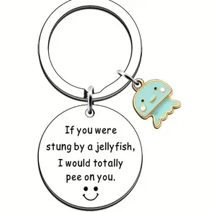 Cute Jellyfish Friendship Keychain Animal Metal Key Chain Ring Purse Bag Backpack Christmas Gift For Women Men BFF Friends Besties