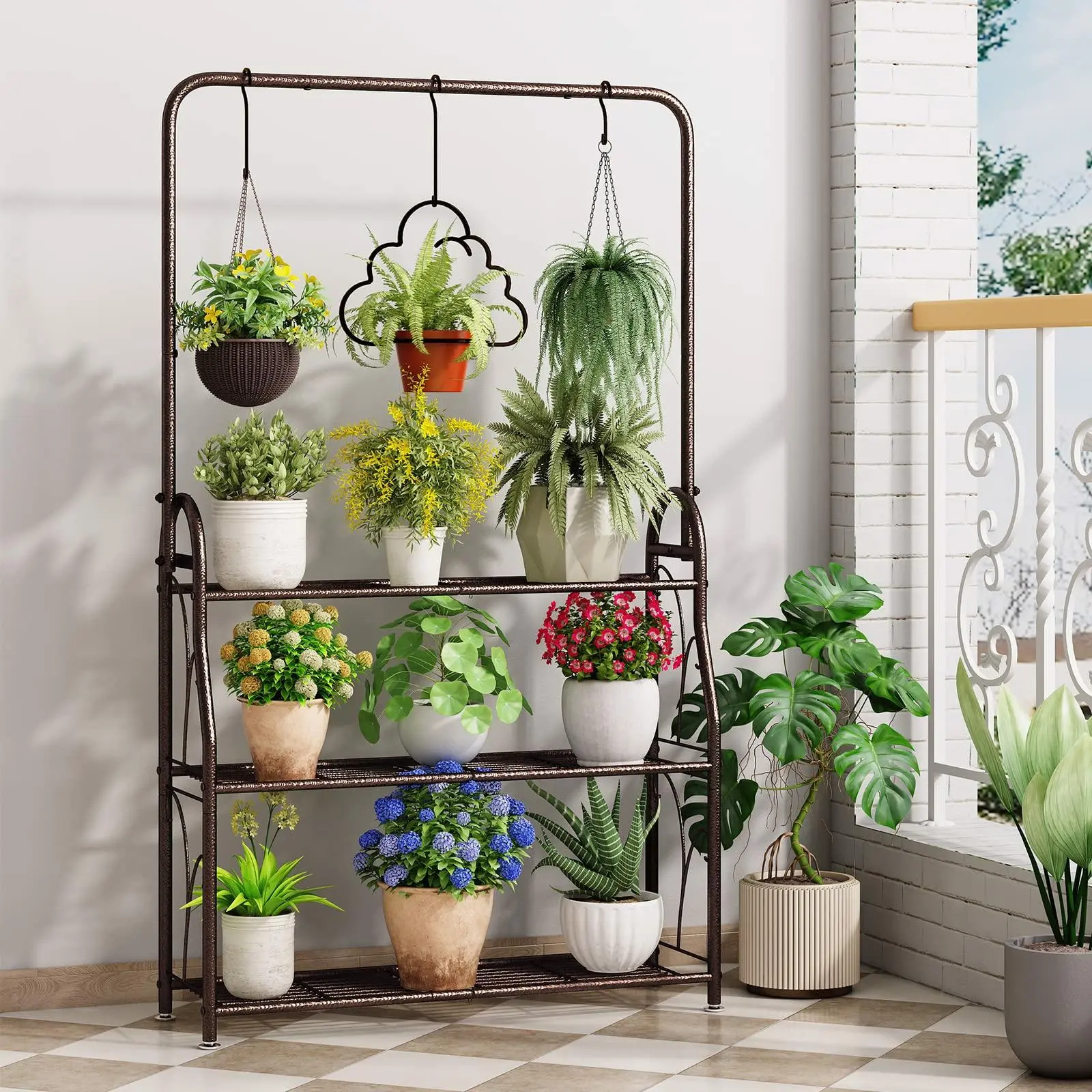 3 Tier Plant Stand Indoor Outdoor Metal Corner Shelf for Living Room Balcony Garden Organizer Racks with Large Capacity & Waterproof Design - Home Summer Sale Deals