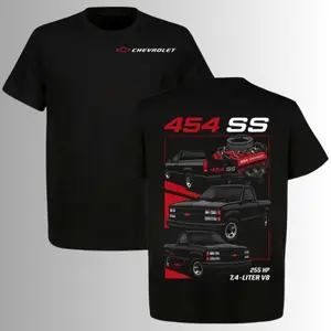 Chevrolet 454 SS V8 Truck T-Shirt, 2 Sides, Classic OBS Muscle Pickup Graphic Tee